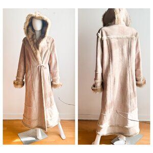 Jones New York Faux Sude Faux Fur Hooded Russian Princess Maxi Coat XL